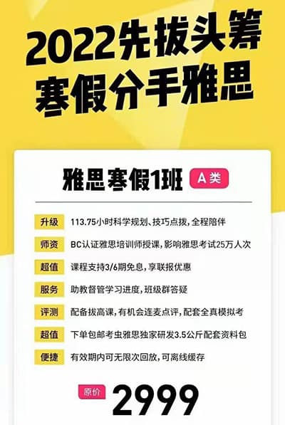 2022年寒假版考虫雅思系统全程班